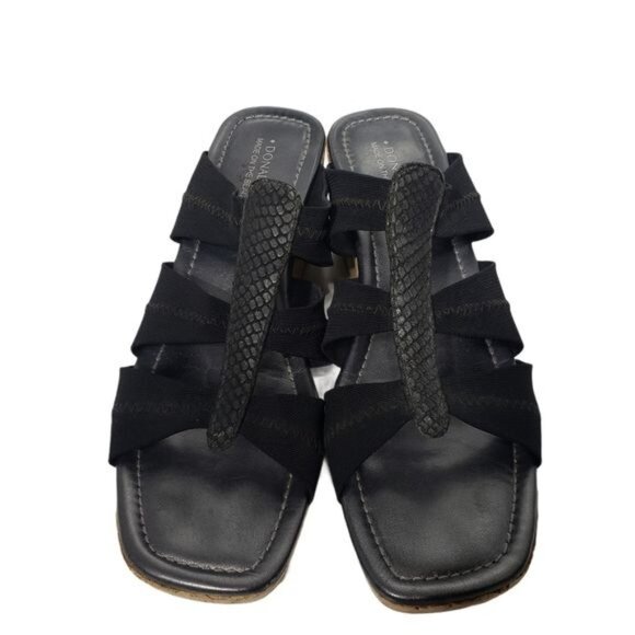 Donald J. Pliner Black Elastic Cork Wedge Sandals Size 10 Womens Platform Slides - Picture 2 of 9